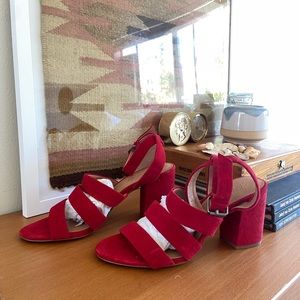 Madewell Red Suede Block Heel Size 7.5